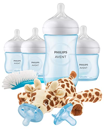 Philips AVENT Natural Response Baby Gift Set, 4X Natural Response Bottles: 2X 4oz with Nipples Flow 2 and 2X 9oz with Nipples Flow 3 with Seahorse and Starfish Design, 2X Soothie Pacifiers, SCD838/06