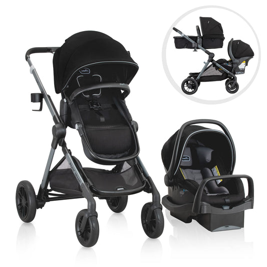 Evenflo Pivot Xpand Modular Travel System with LiteMax Infant Car Seat with Anti-Rebound Bar (Ayrshire Black)