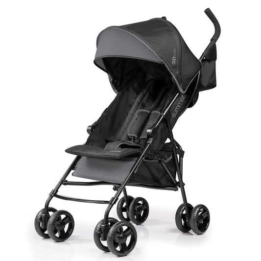 Summer by Ingenuity 3D Mini Convenience Stroller – Lightweight Stroller with Compact Fold, Multi-Position Recline, Canopy with Pop Out Sun Visor and More – Umbrella Stroller for Travel and More, Gray